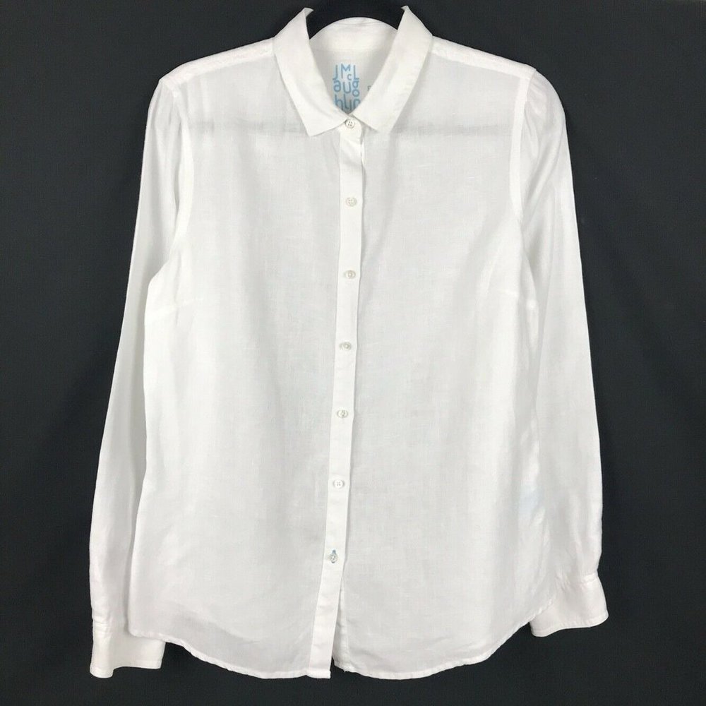 J McLaughlin White Linen Button Front Shirt 8